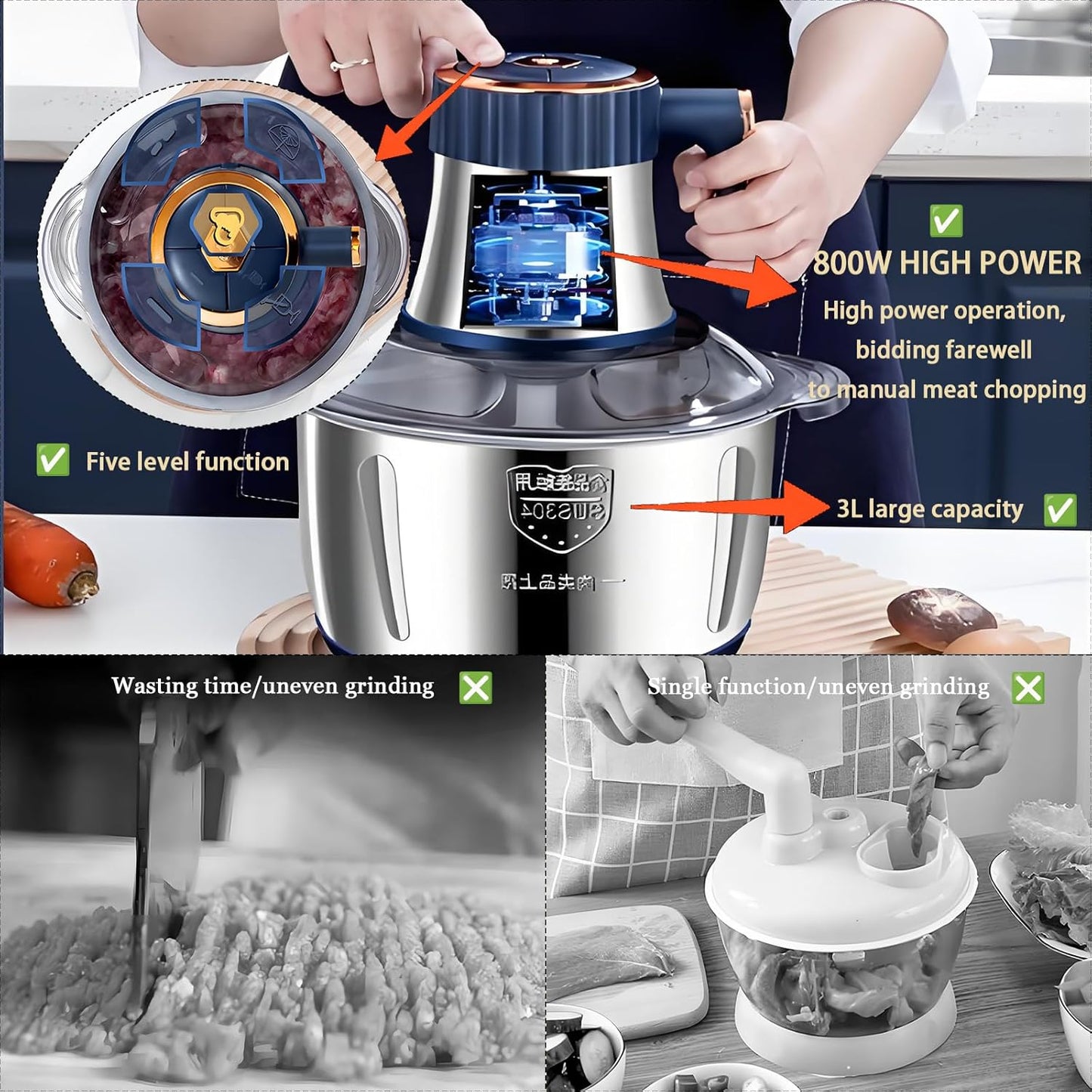 Stainless Steel Electric Food Chopper - 5L