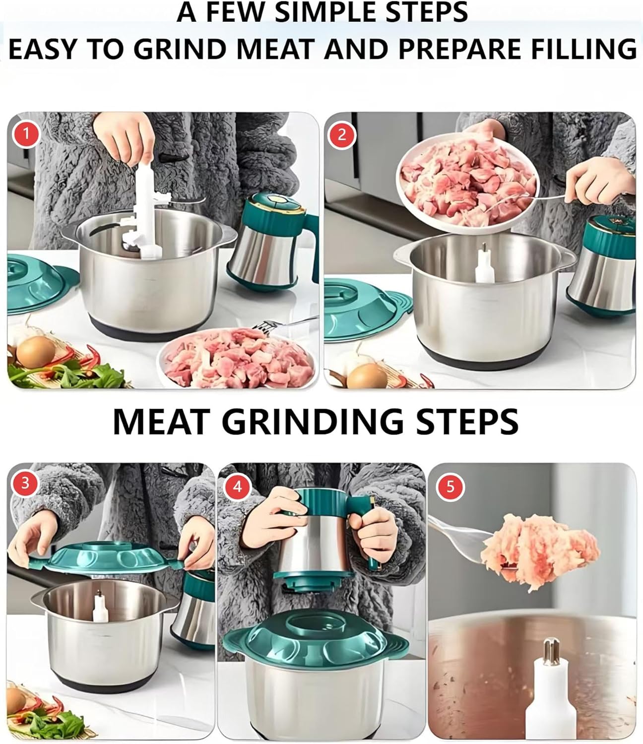 Stainless Steel Electric Food Chopper - 5L